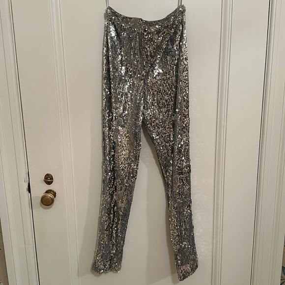 Milly Silver Sequin Pants. NWT sz 0 slightly cropped, skinny fully lined! - Picture 3 of 10